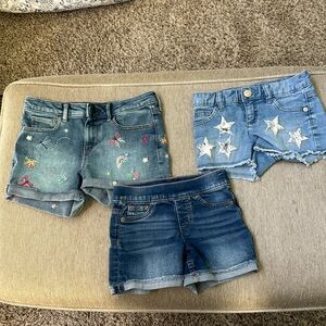 Jean shorts 3 pack size justice 7, 8, Gap 12,  good condition